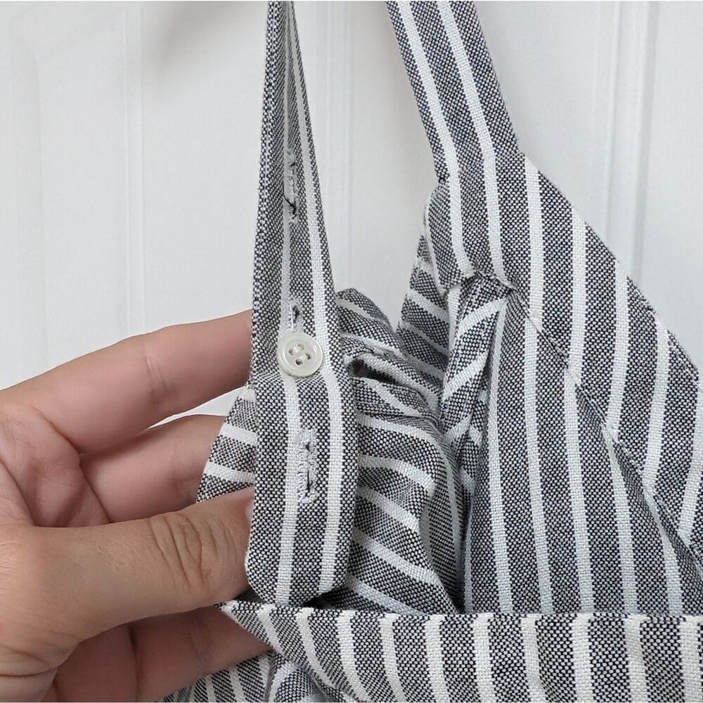 Veronica Beard Grant Cold Shoulder Gray/White V-Neck Button Striped Top, size 8 - Picture 8 of 8